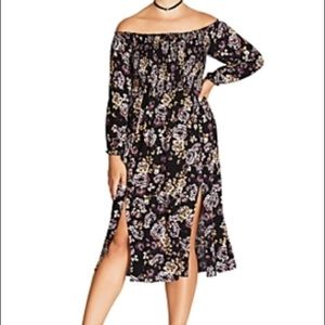 City Chic, off shoulder, floral midi dress.